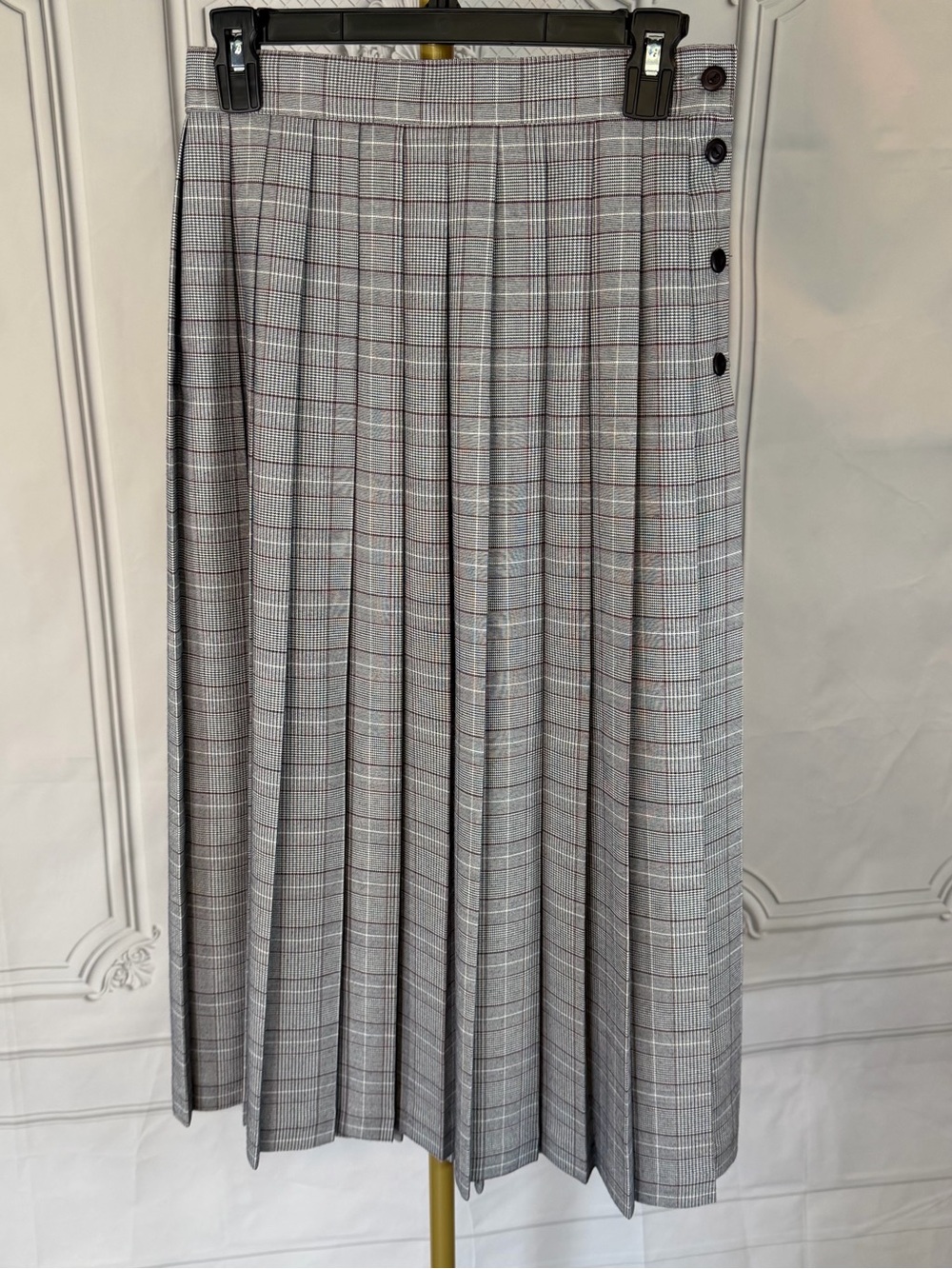Vintage 80s Lloyd Preppy Glen Plaid Pleated Skirt Size 8 Union Made USA Office